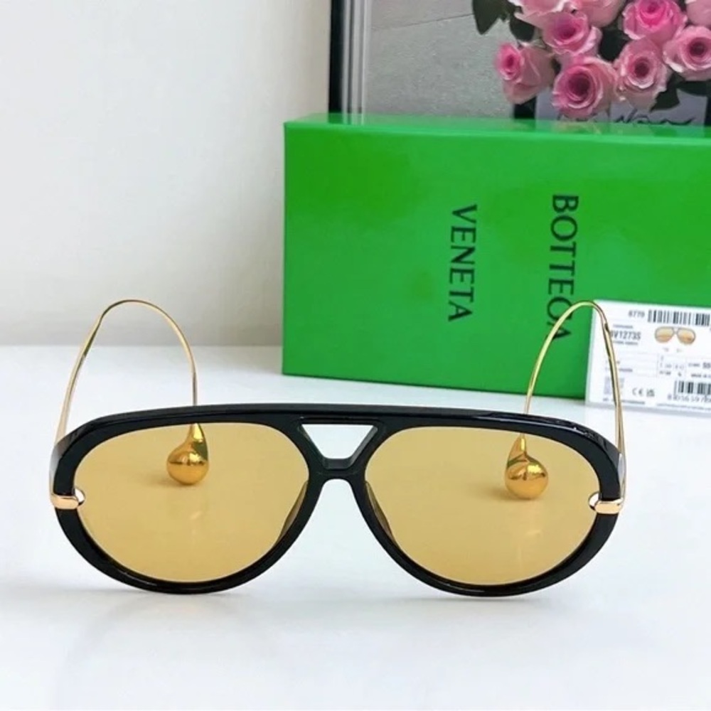 Bottega Veneta Black and Gold Aviator Sunglasses